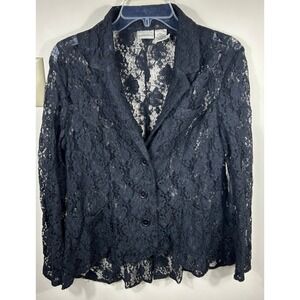 VTG 90s Sheer Black Floral Lace Blazer Jacket Women's 12 Fairy Grunge Whimsigoth